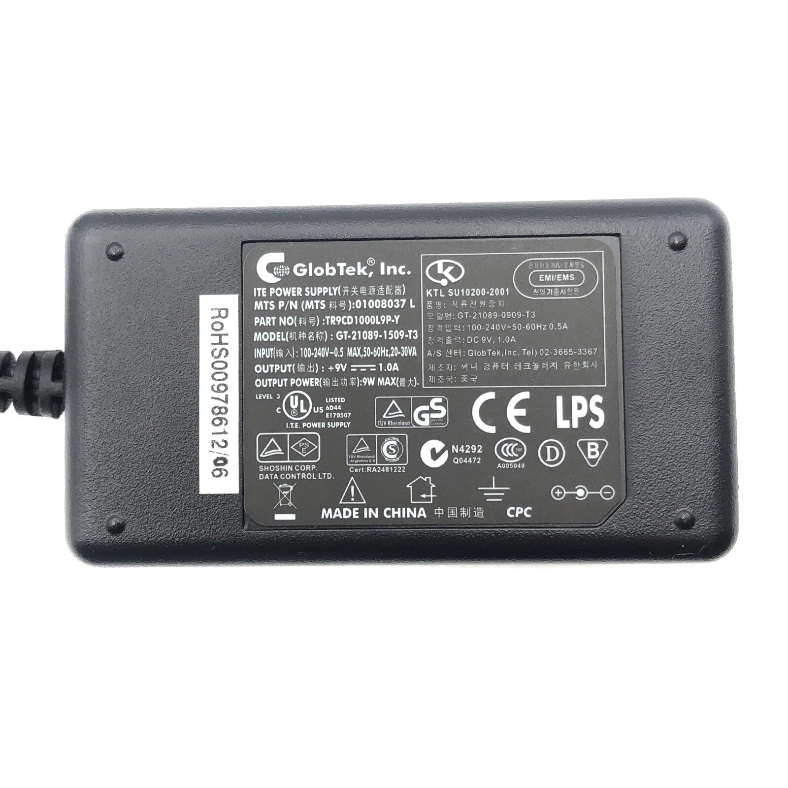 NEW Genuine GlobTek GT-21089-1509-T3 AC Adapter 9V 1.0A Power Supply