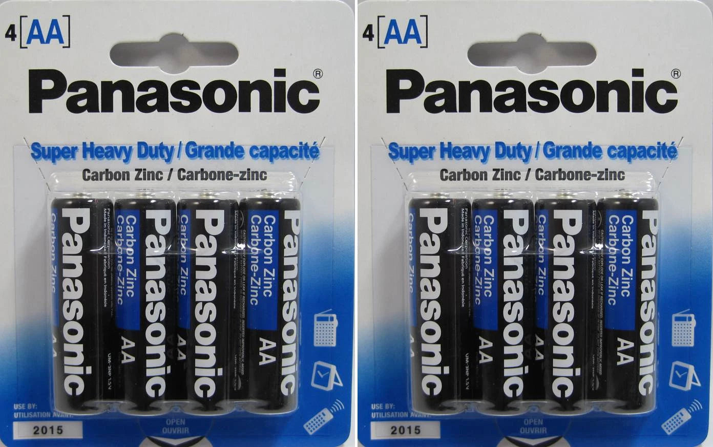 8 Panasonic Super Heavy Duty AA Carbon Zinc Batteries