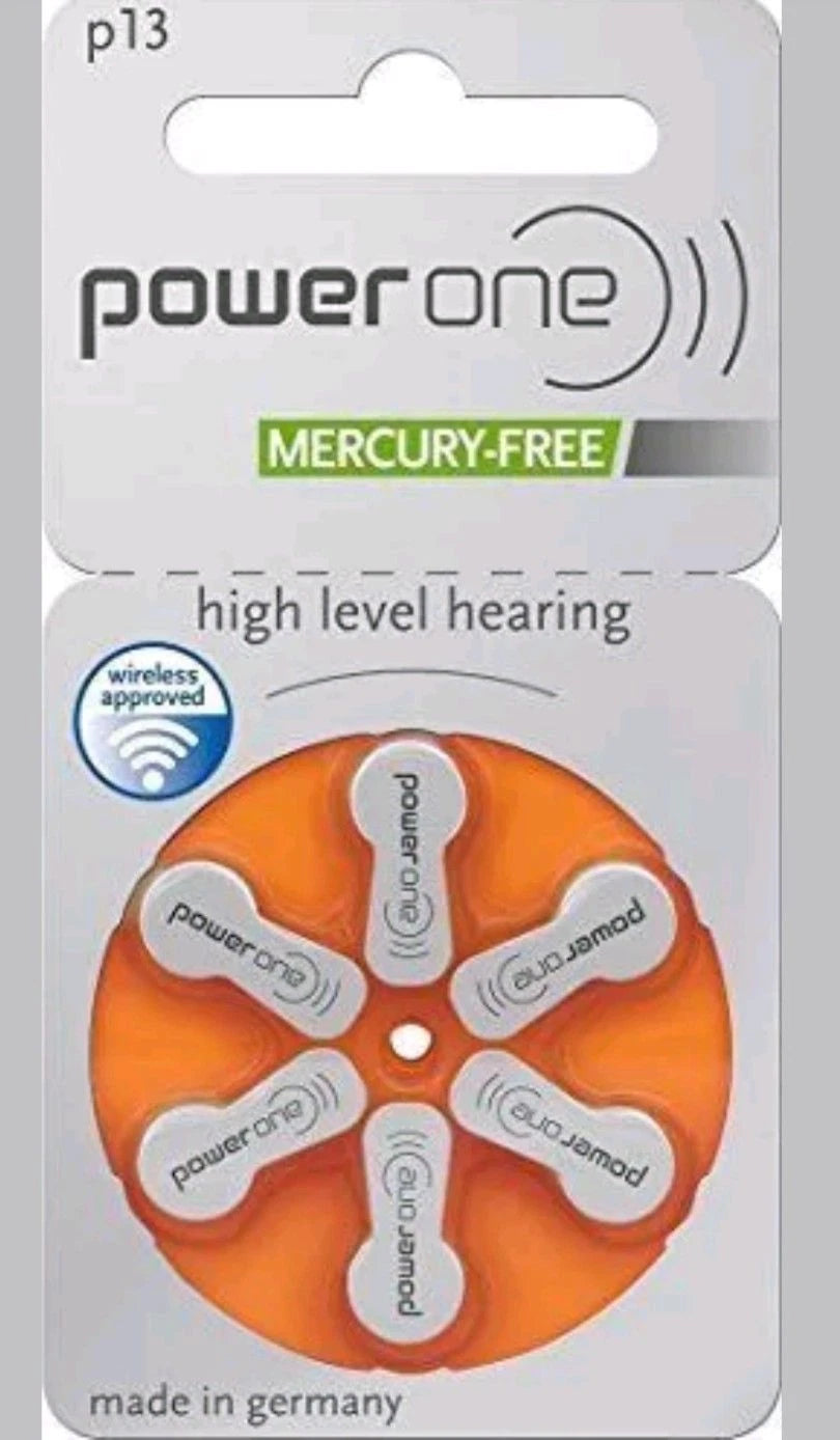 60 PowerOne Hearing Aid size 13 Genuine Mercury Free Batteries,Germany exp-2028