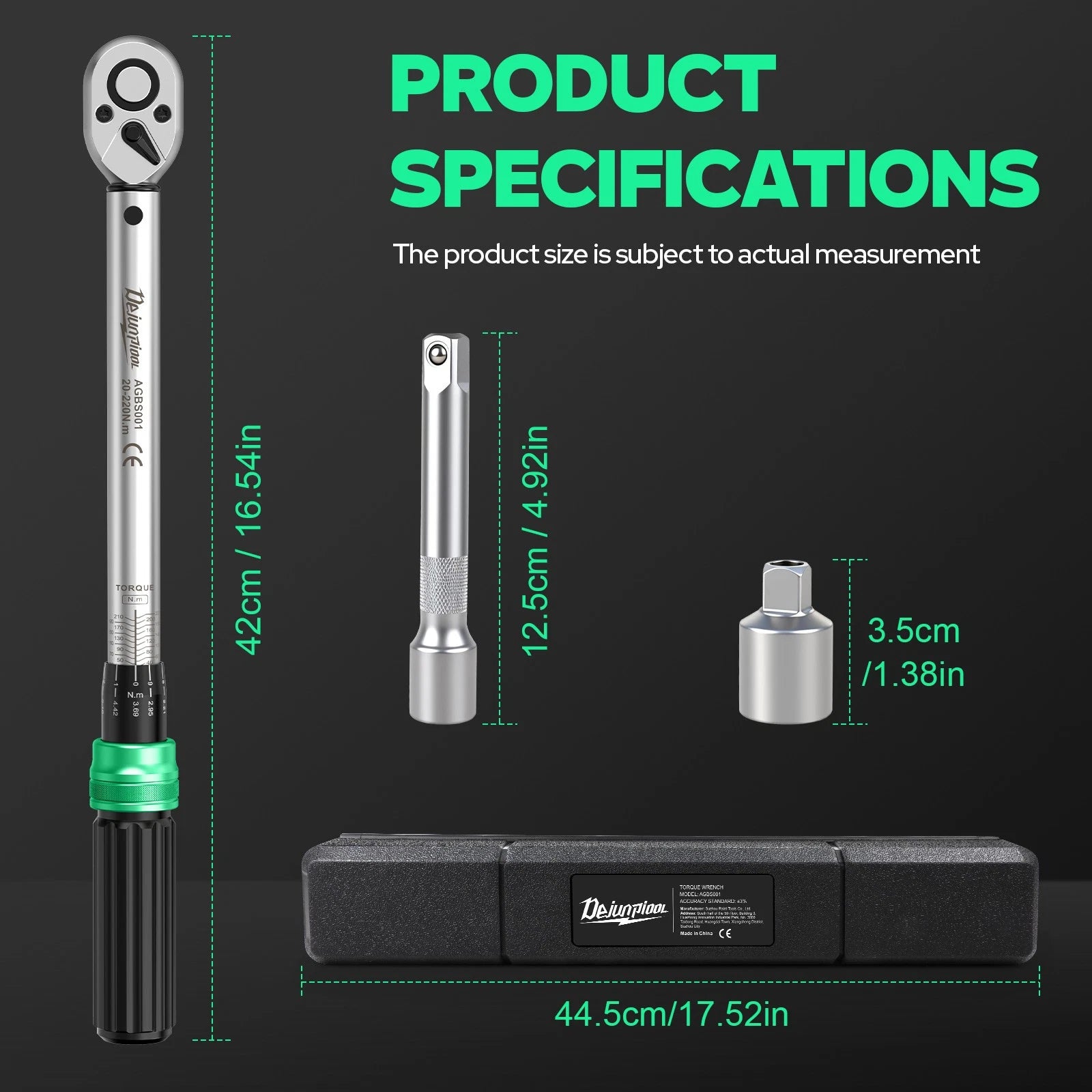 ??3Pcs Click Torque Wrench 1/2" Drive 14.76-162.36 ft.lb/ 20-200N.M Adjustable