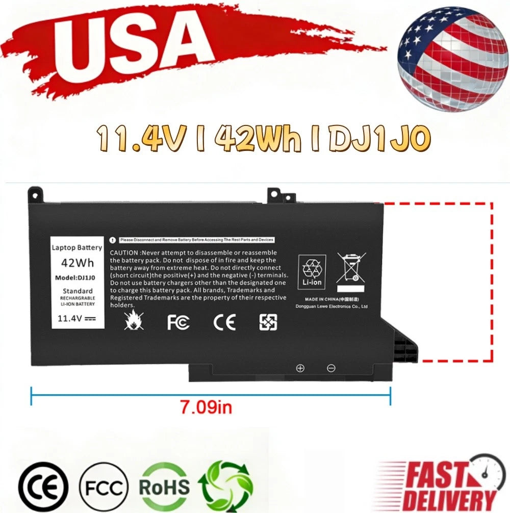 Laptop DJ1J0 Battery For DELL Latitude 12 7000 7280 7480 PGFX4 451-BBZL ONFOH US