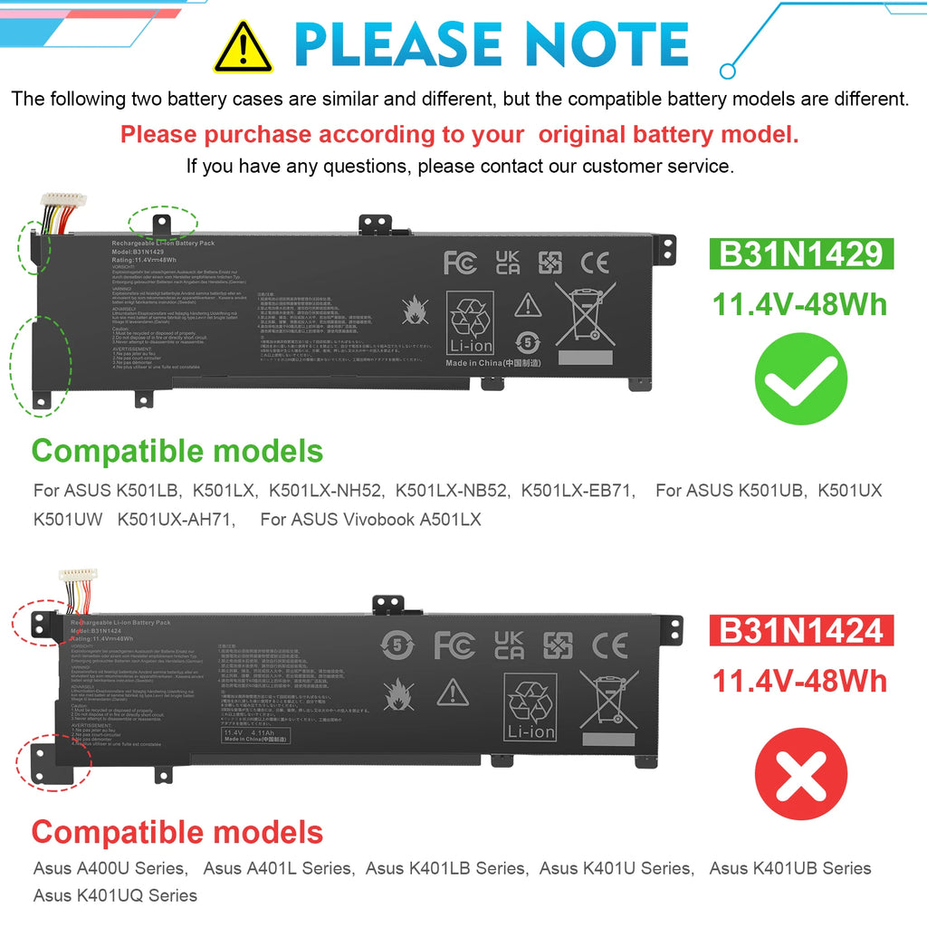 B31N1429 Battery for Asus K501LB K501LX K501U K501UB K501UX K501UW K501LB5200