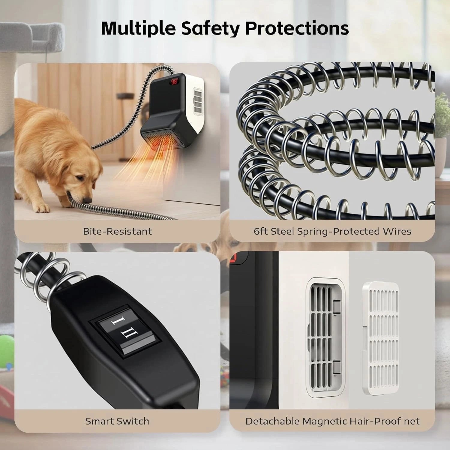 Portable Electric Space Dog Pet House Heater with Thermostat Anti-Bite Wire Wall