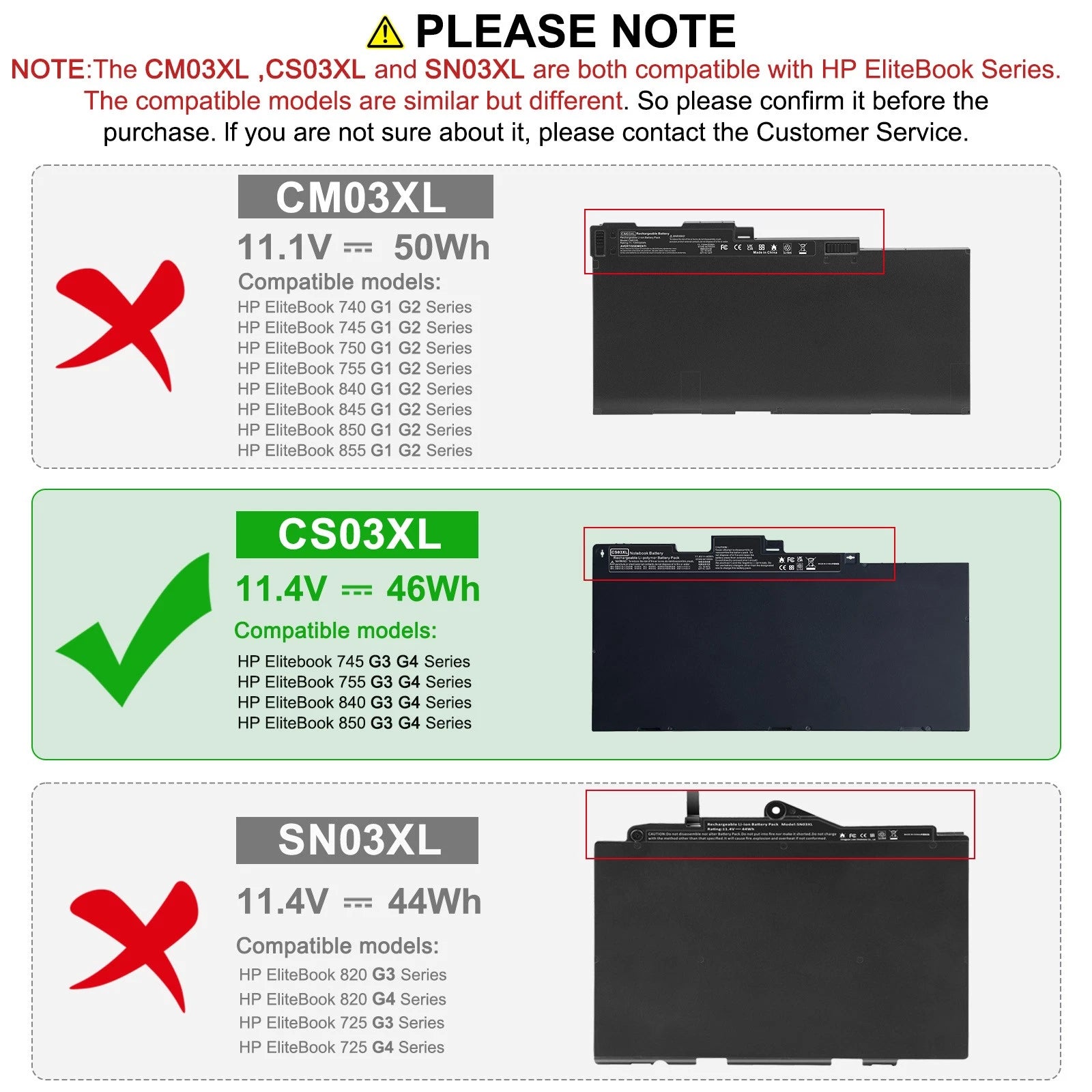 Battery CS03XL for HP Elitebook 745 840 850 G3 G4 ZBook 15u G3 Series Laptop NEW