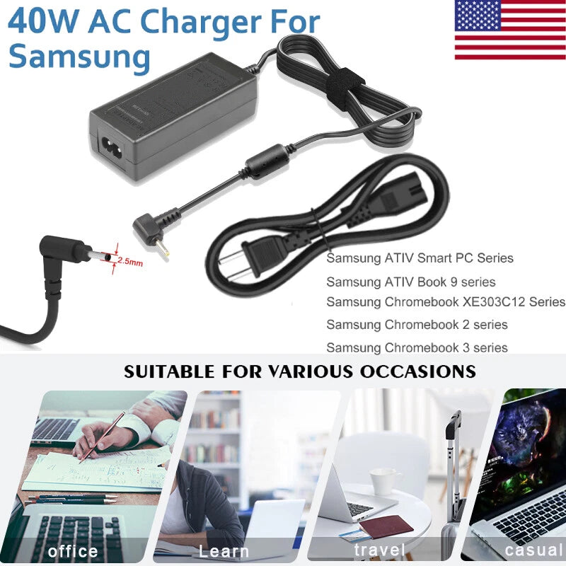AC Laptop Charger for Samsung Chromebook XE303C12 Adapter Power Supply Cord