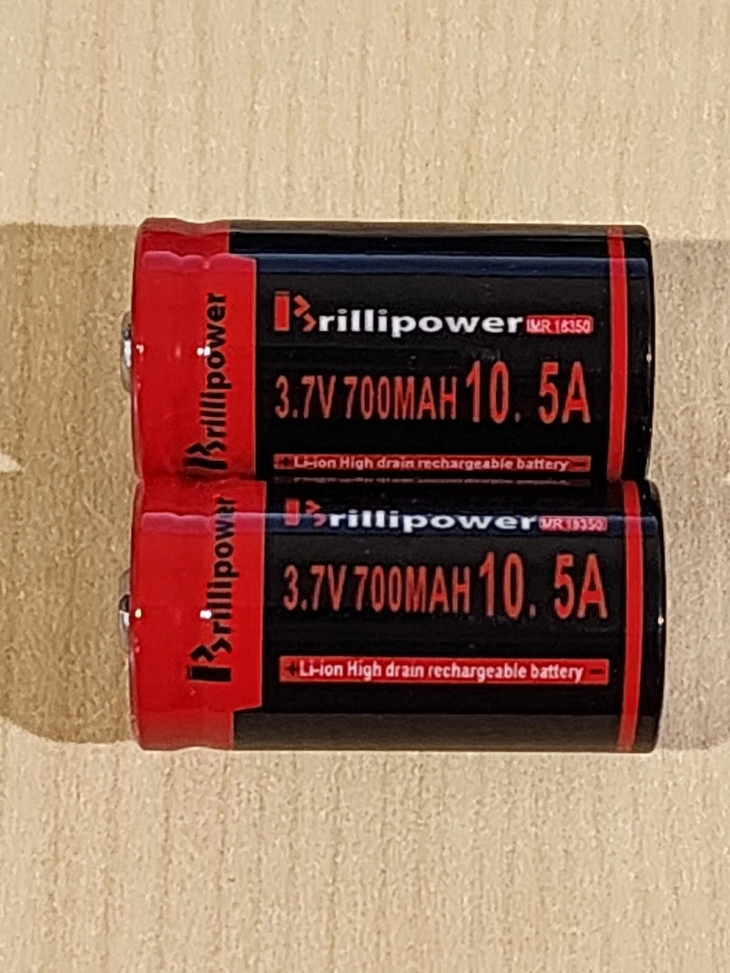 2 x 18350 Brillipower Battery Li-ion 700mAh 3.7v 10.5A HIGH DRAIN Button Top
