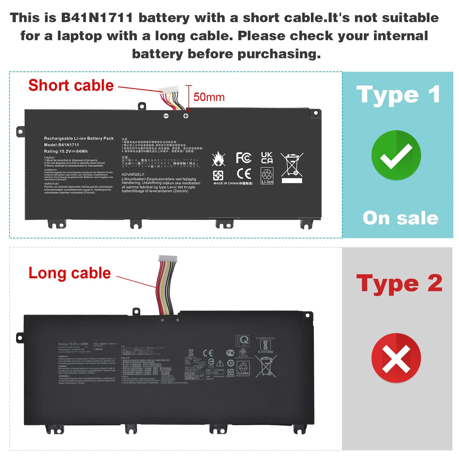 B41N1711 Battery For ASUS ROG Strix GL503 GL503VD GL503VM GL703VD GL703VM ZX63