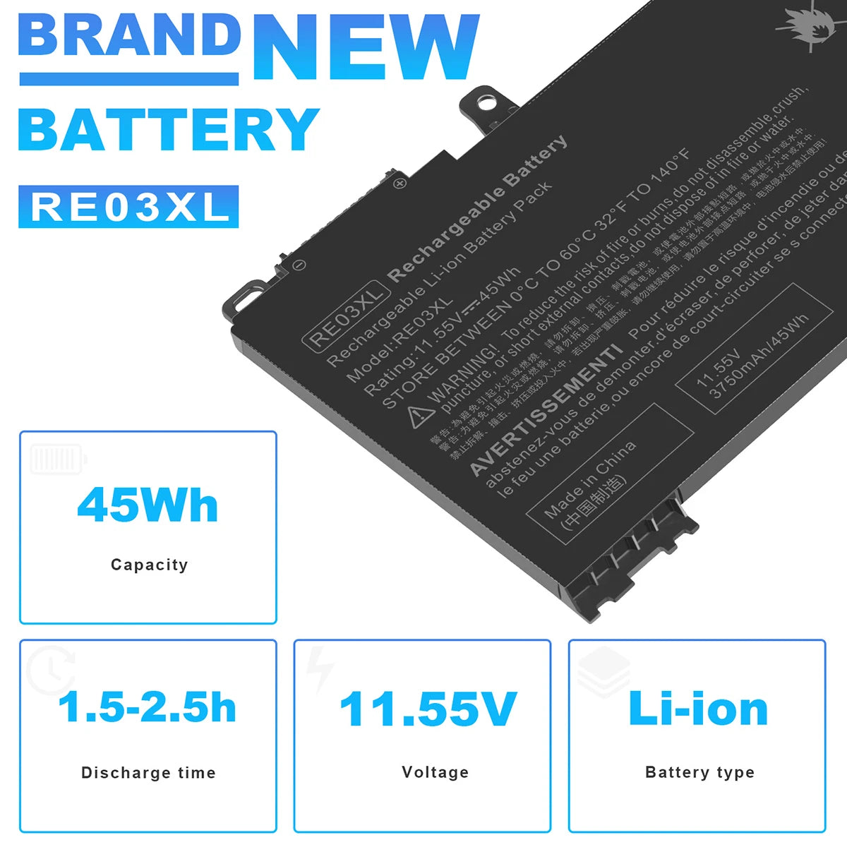 RE03XL Battery for HP ProBook 430 440 445 450 455R G6 G7 HSTNN-UB7R DB9A 45Wh