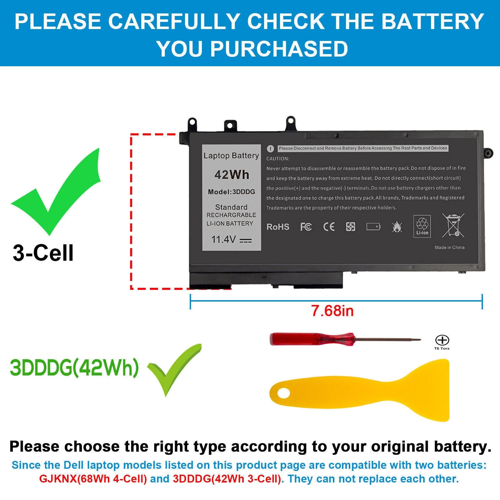 ?42Wh 3DDDG Battery For Dell Latitude E5280 E5480 E5580 5490 5590 Precision 3520
