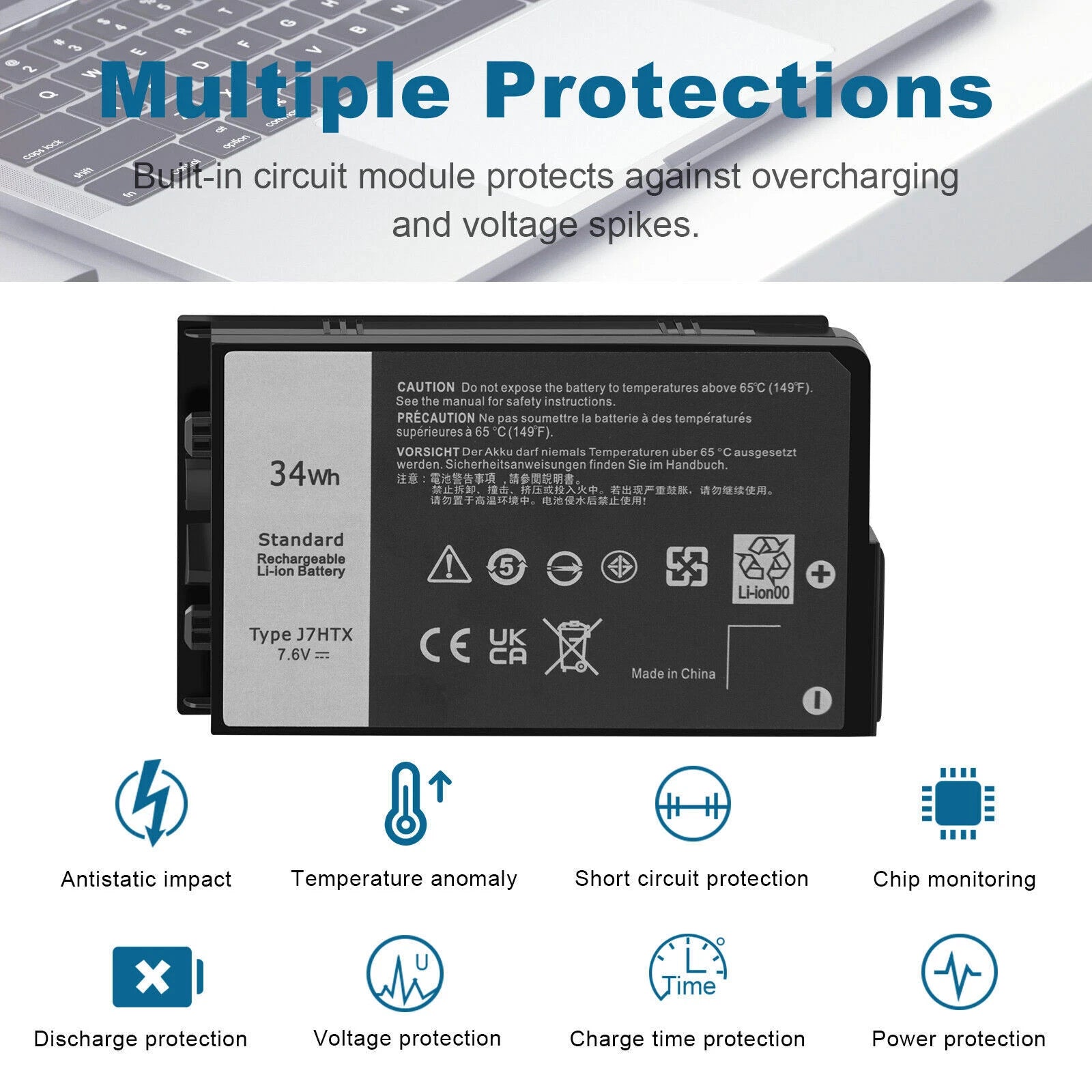 34Wh J7HTX 7XNTR FH8RW Laptop Battery for Latitude 12 7202 7212 Rugged Tablet PC