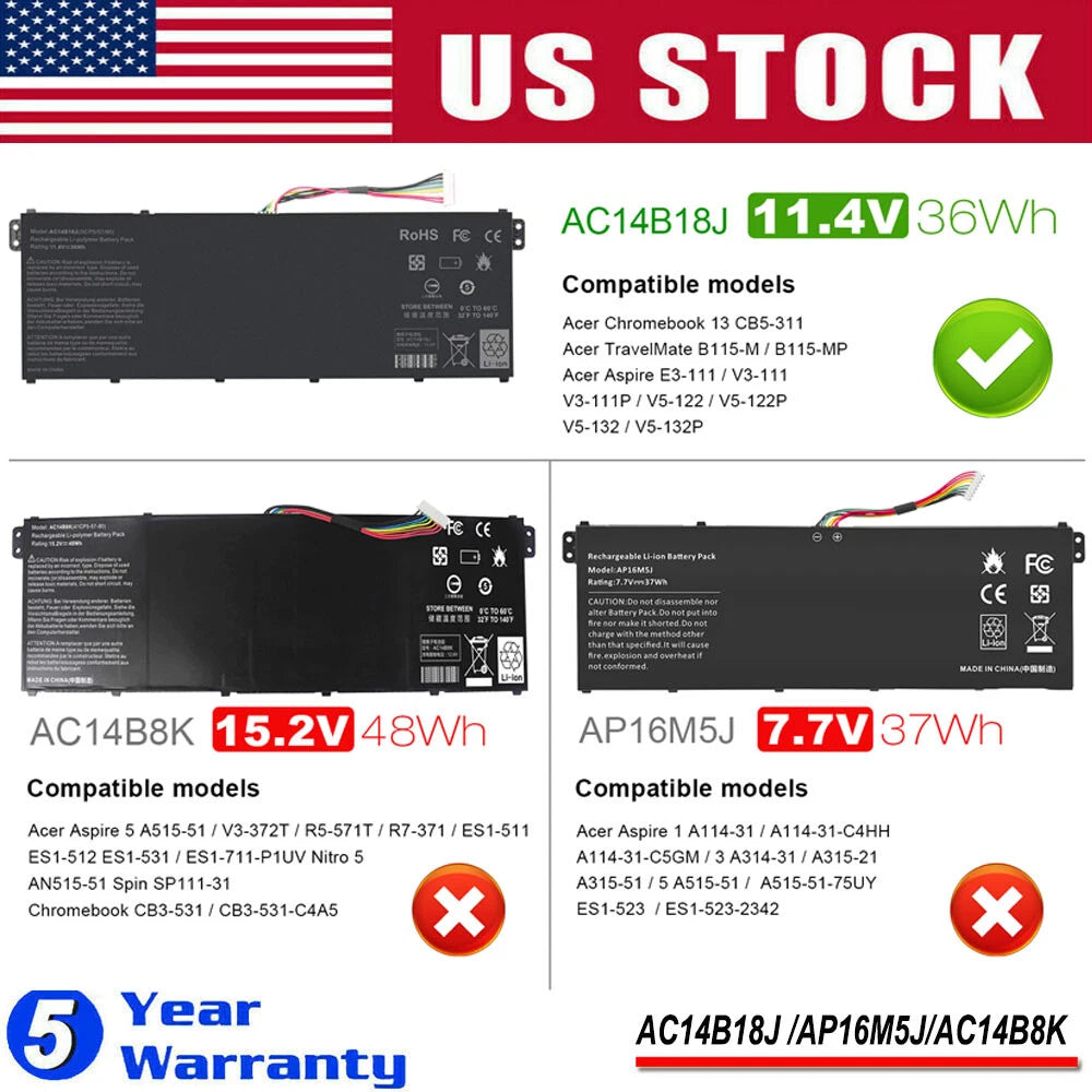 AC14B8K Battery For Acer Aspire 5 A515-51 A515-51G R7-371T/372T AC14B18J AP16M5J