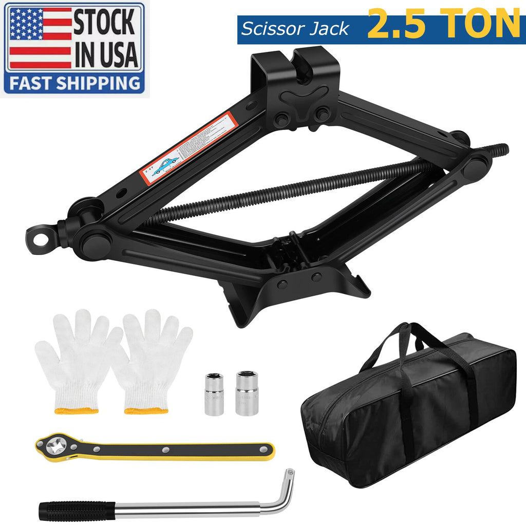 2.5T Scissor Jack Kit Car Heavy Duty Garage Tire Wheel Lug Wrench Tire Changing