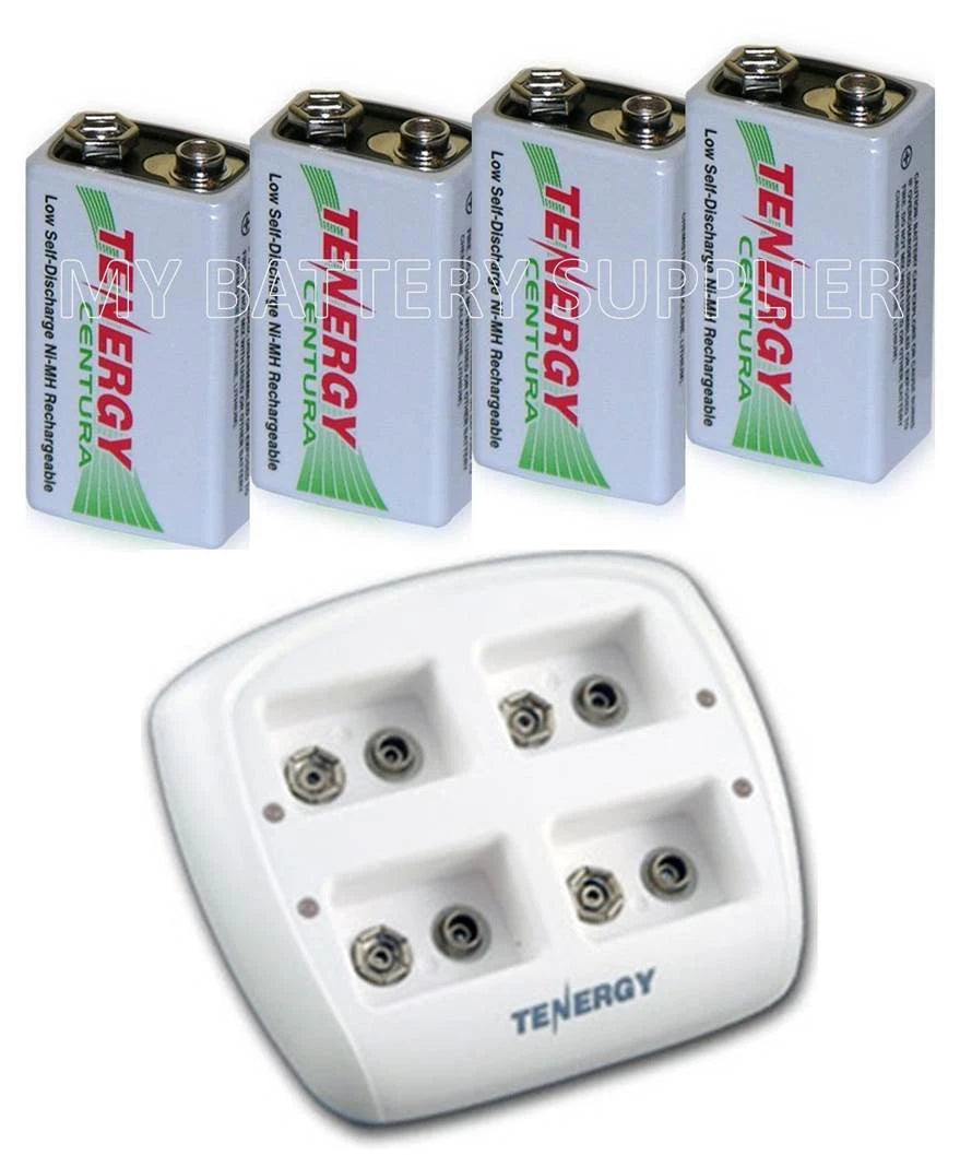 Tenergy Smart 9V Charger TN136 With Four Batteries