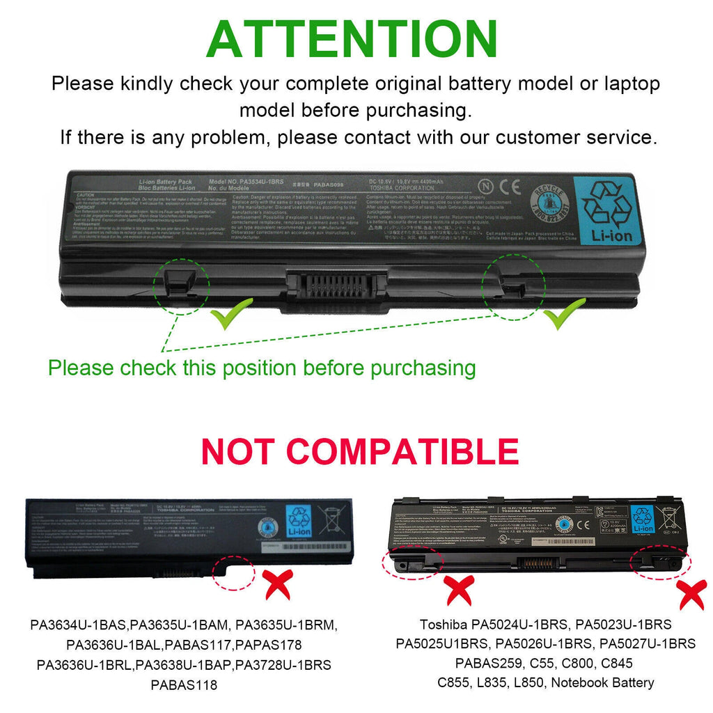 PA3534U-1BRS Battery for Toshiba Satellite PA3535U A205 A305 A505 L305 5200mAh