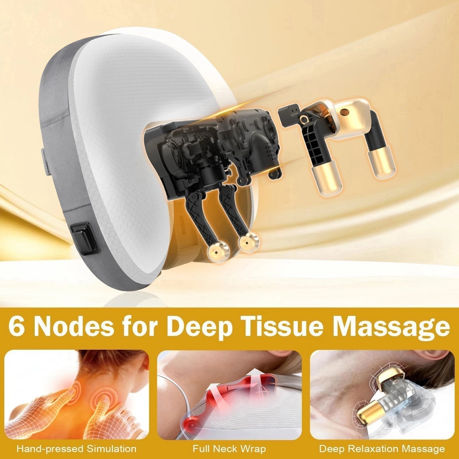 Contour Gel Shiatsu Kneading Rolling Vibration Heating Neck Massager Pillow Gray