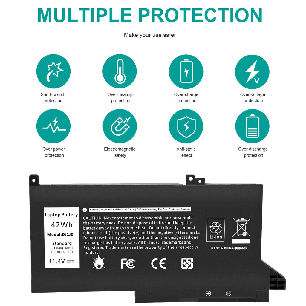 DJ1J0 Battery for Dell Latitude 12 7280 7290 13 7380 7390 14 7480 7490 42Wh New