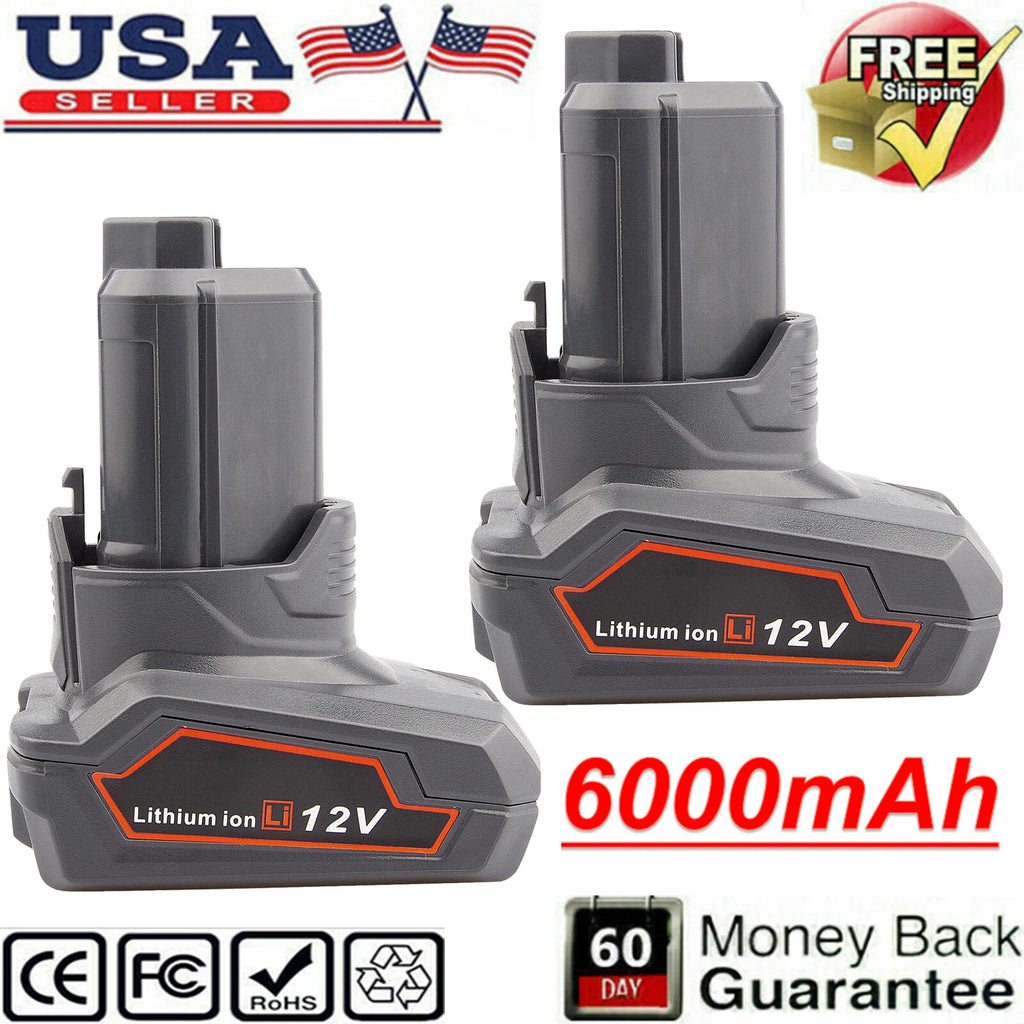 1 / 2 Pack 12V 6.0Ah Battery For Ridgid L1240 R86048 R82236 130446007 130446011