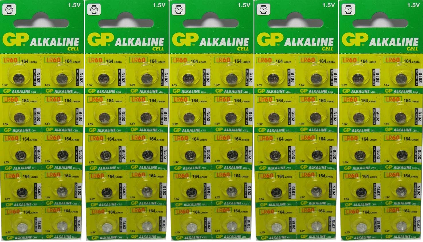 50 Pk LR60 GP164 AG1 LR620 Alkaline Button Cell Batteries