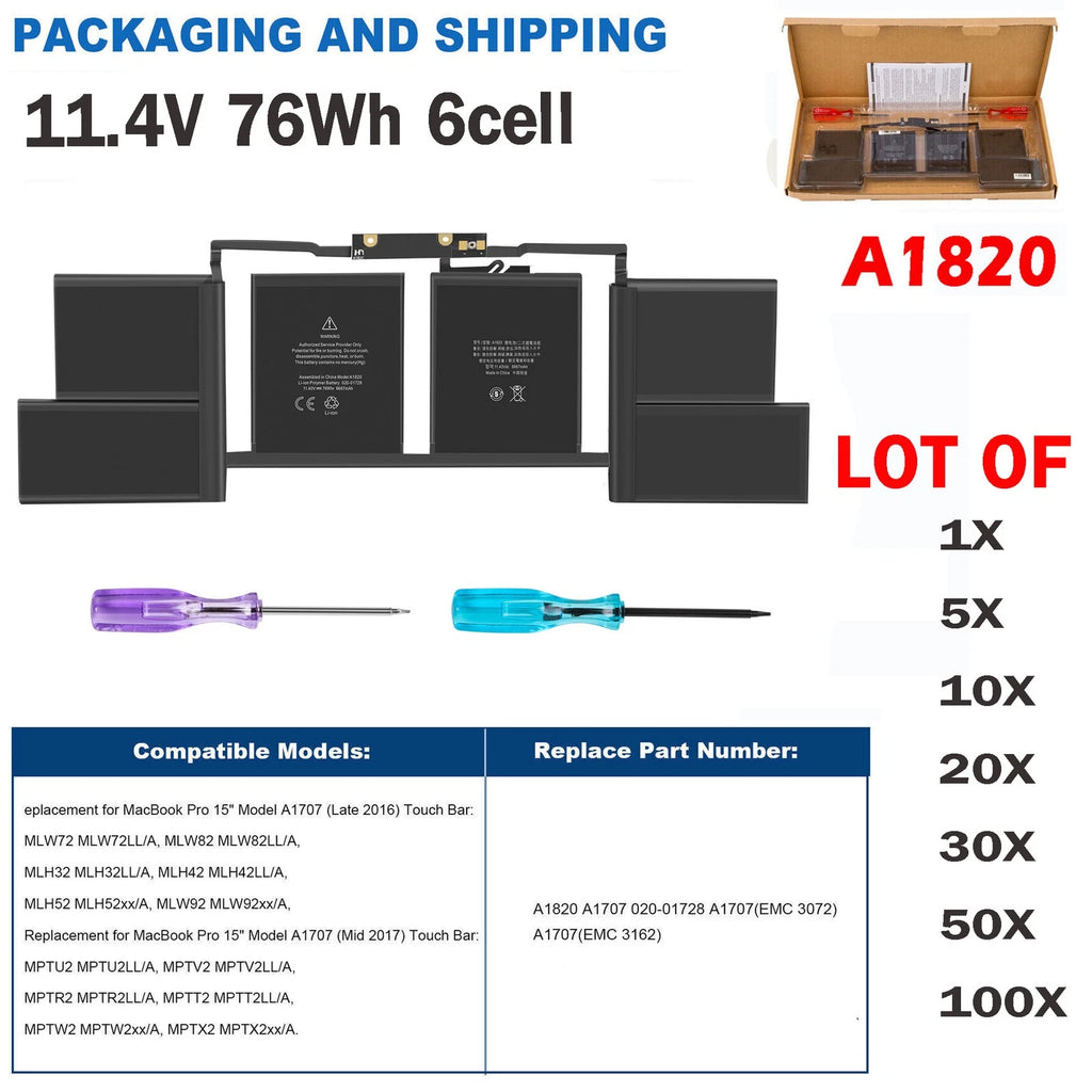 ??LOT A1820 A1707 Battery For Apple MacBook Pro 15'' Late 2016 Mid 2017 EMC 3072