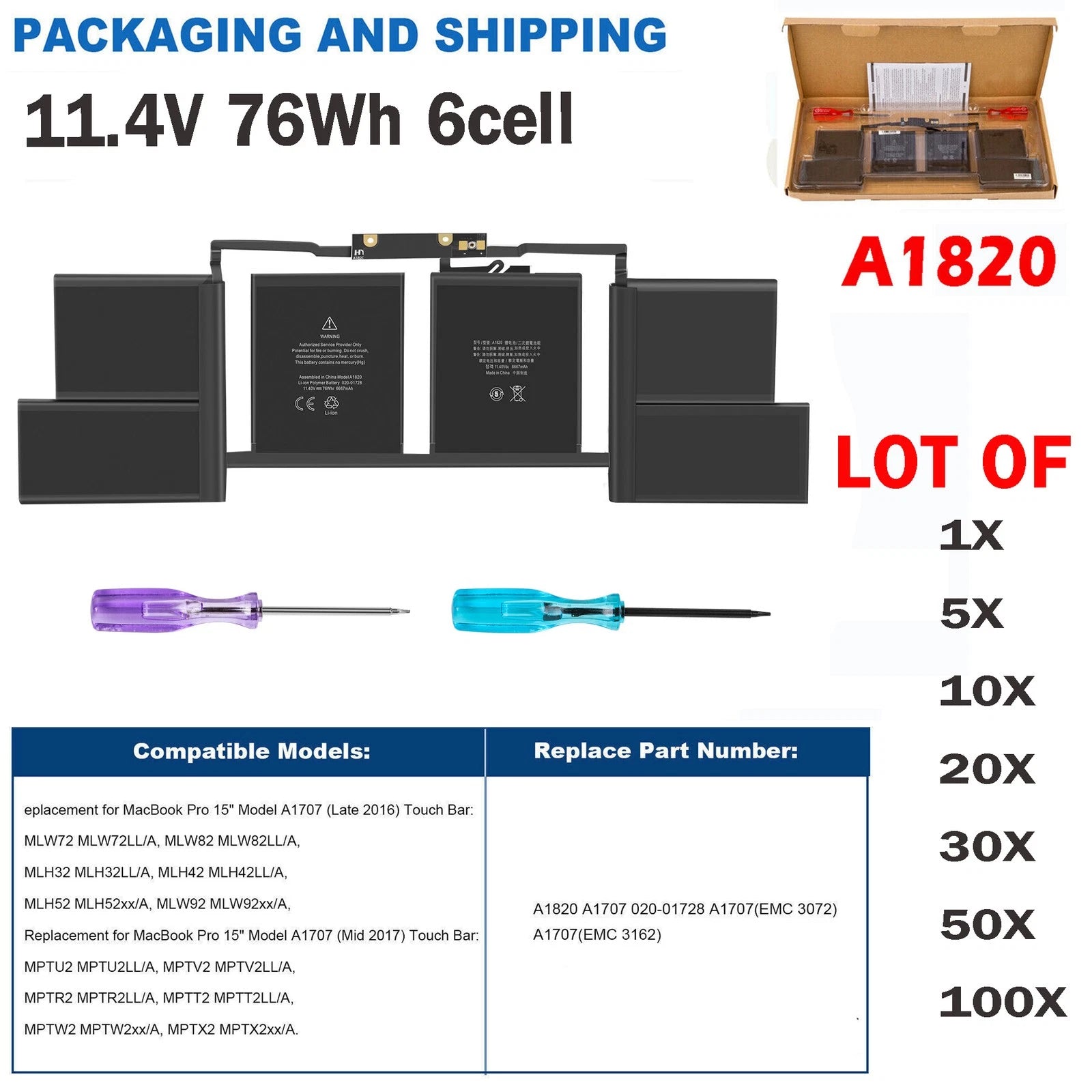 ??LOT A1820 A1707 Battery For Apple MacBook Pro 15'' Late 2016 Mid 2017 EMC 3072