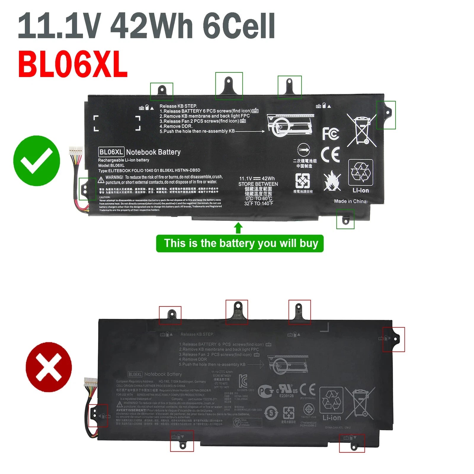 42Wh battery for HP EliteBook 1040 G1 1040 G2 Folio 1040 G1 Folio 1040 G2 BL06XL