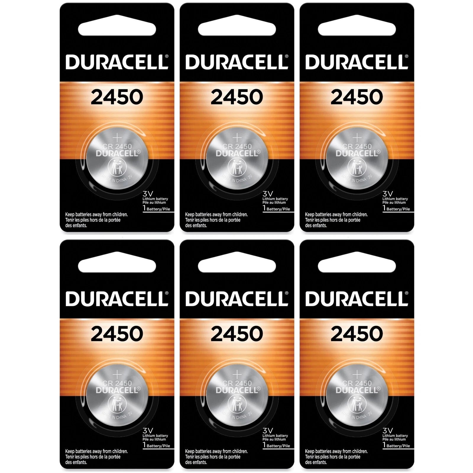 6 2450 Duracell Lithium 3V Coin Cell Batteries (CR2450, DL2450, ECR2450)