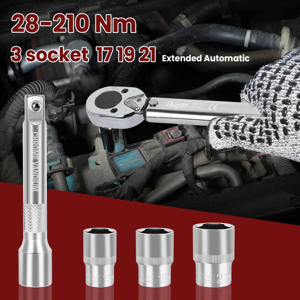 ?1/2'' Drive Torque Wrench Set 28-210 Nm Click Torque Wrench Adjustable NEW