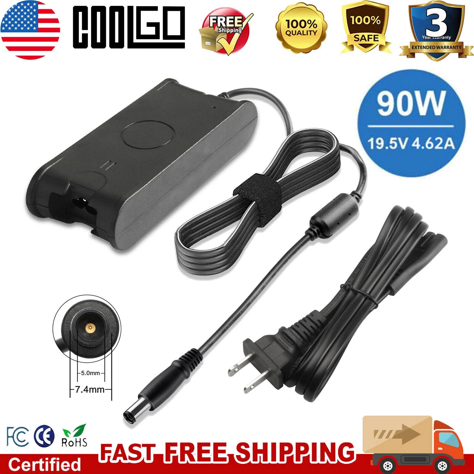For Dell Latitude E5570 P48F001 Laptop 90W Charger AC Adapter Power Supply Cord