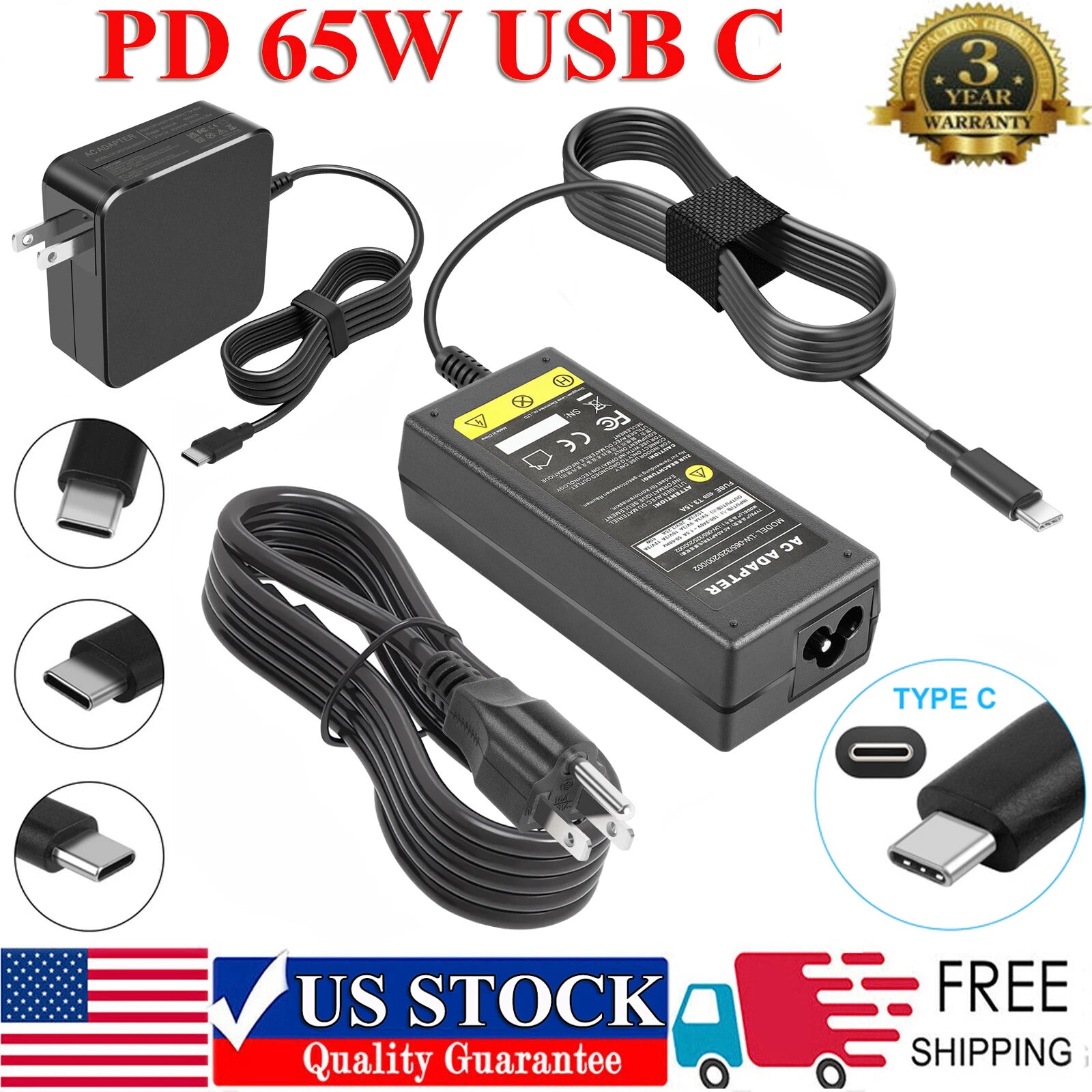 65W USB C Adapter Laptop Charger for Lenovo Yoga/Chromebook/Thinkpad X1 Carbon