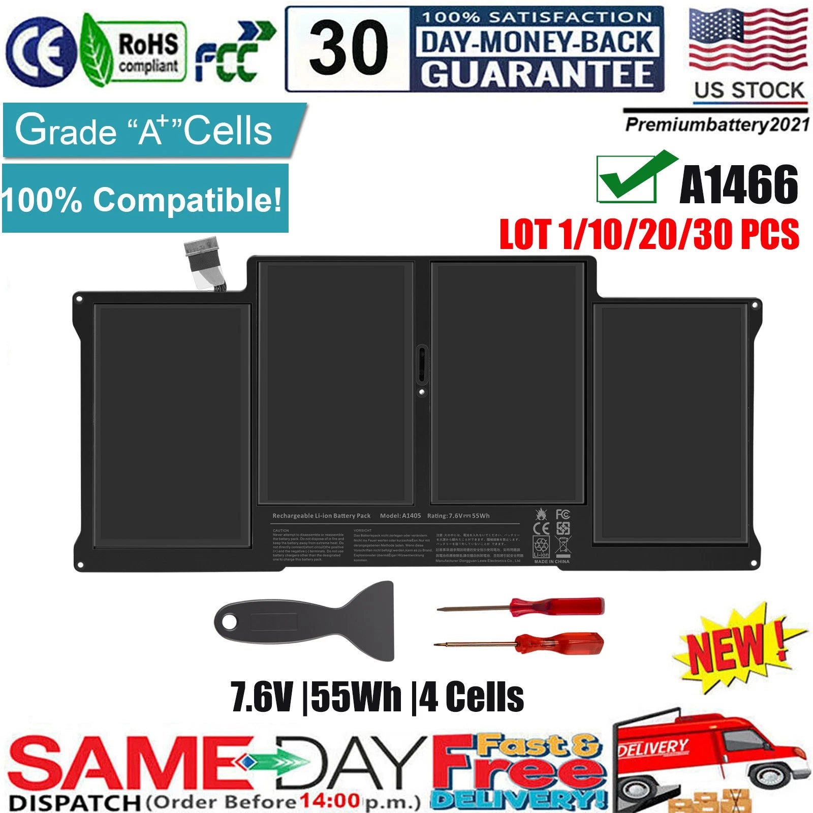 LOT 1/30 A1405 Battery for MacBook Air 13'' A1466 Mid 2012 2013, A1369 Late 2010