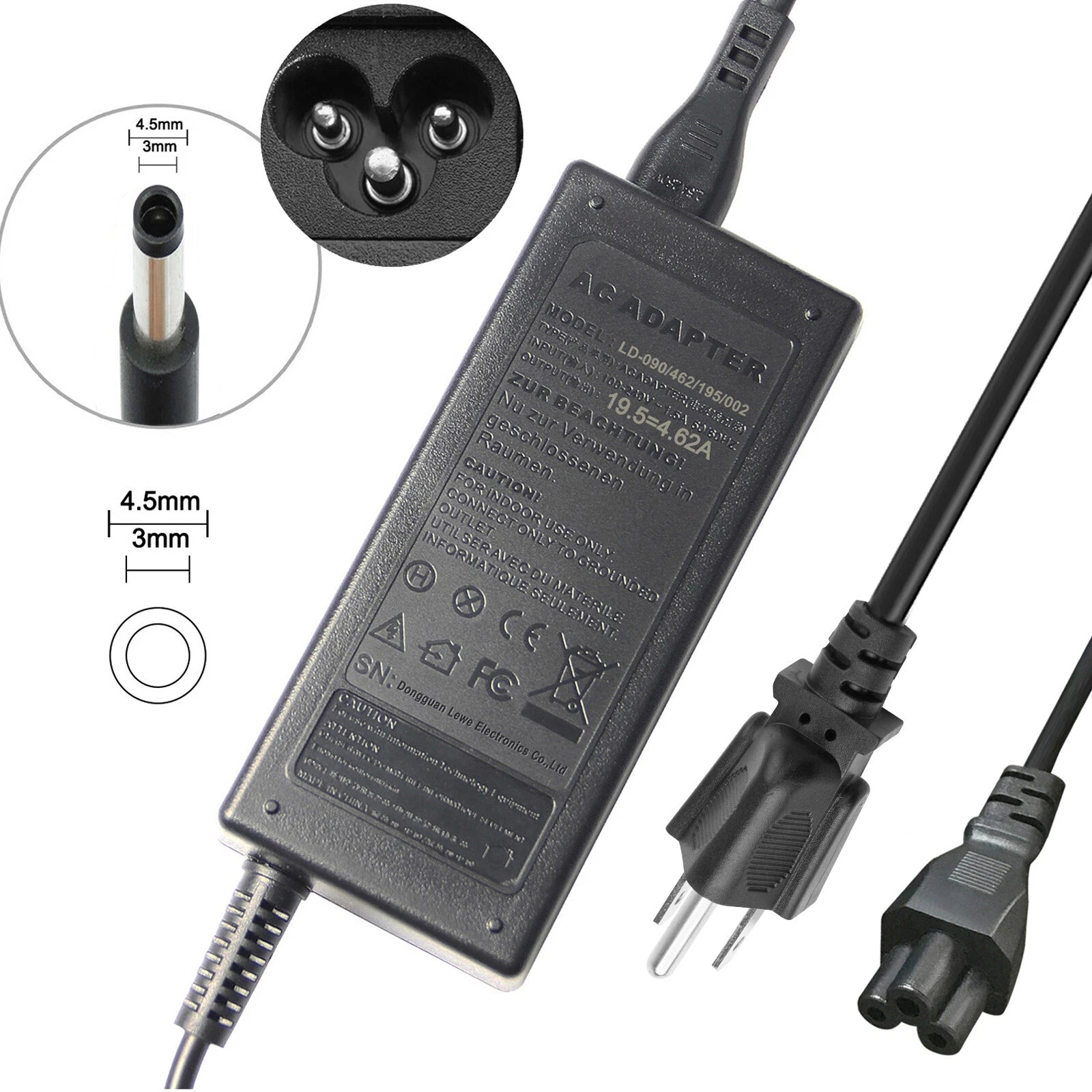For Dell 90-Watt 4.5mm Barrel AC Adapter Laptop Charger Power Supply Cord