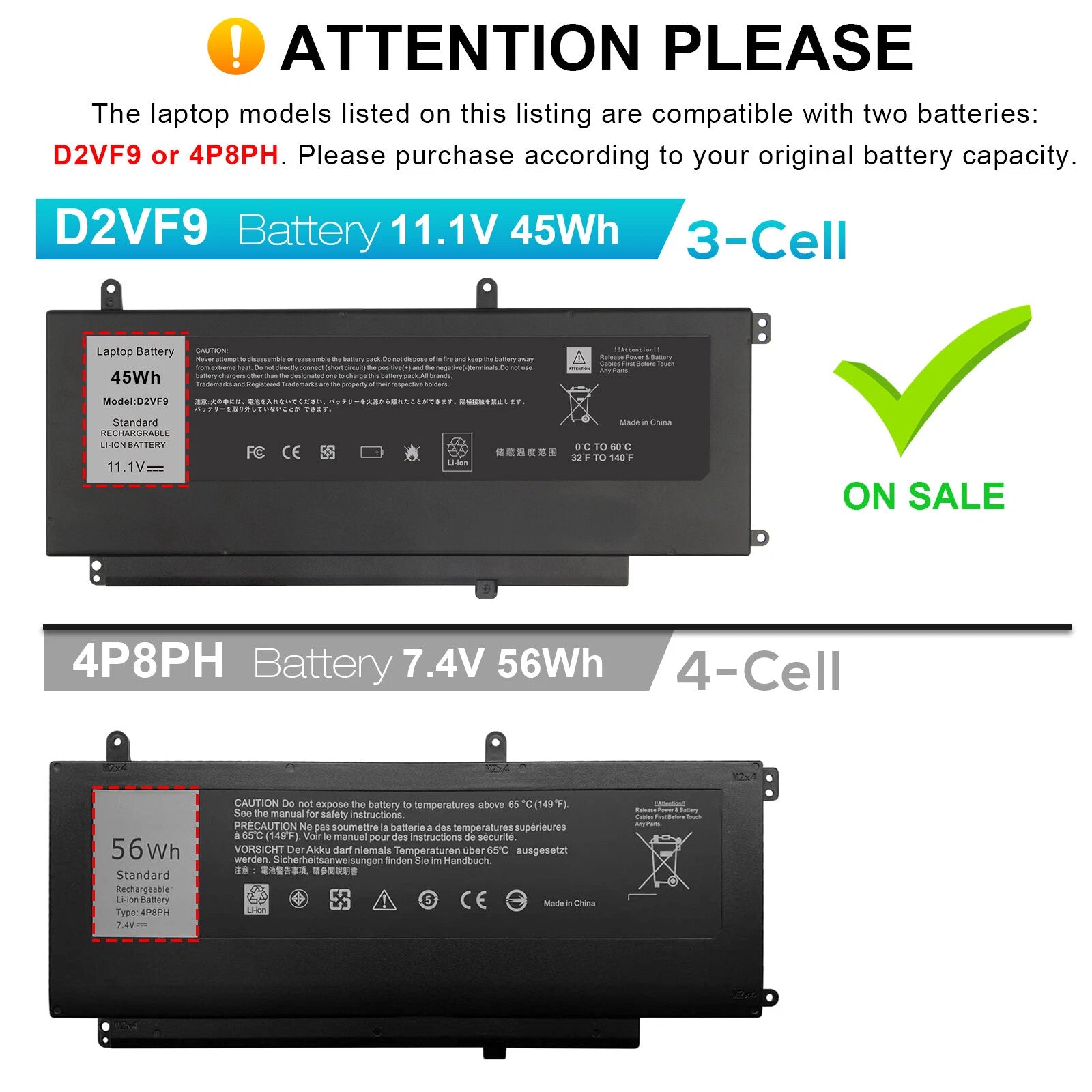 D2VF9 Battery For Dell Inspiron 15-7547 15-7548 Vostro 14-5459 14-5687 0PXR51