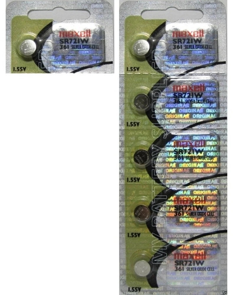 6 Maxell 361 SR721W Watch Battery Silver Oxide Made in Japan