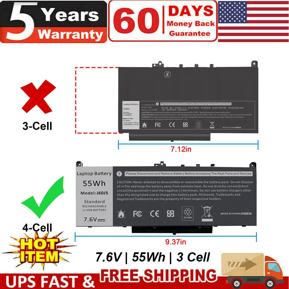 Battery For Dell Latitude E7270 E7470 Series J60J5 R1V85 451-BBSX 451-BBSY PC