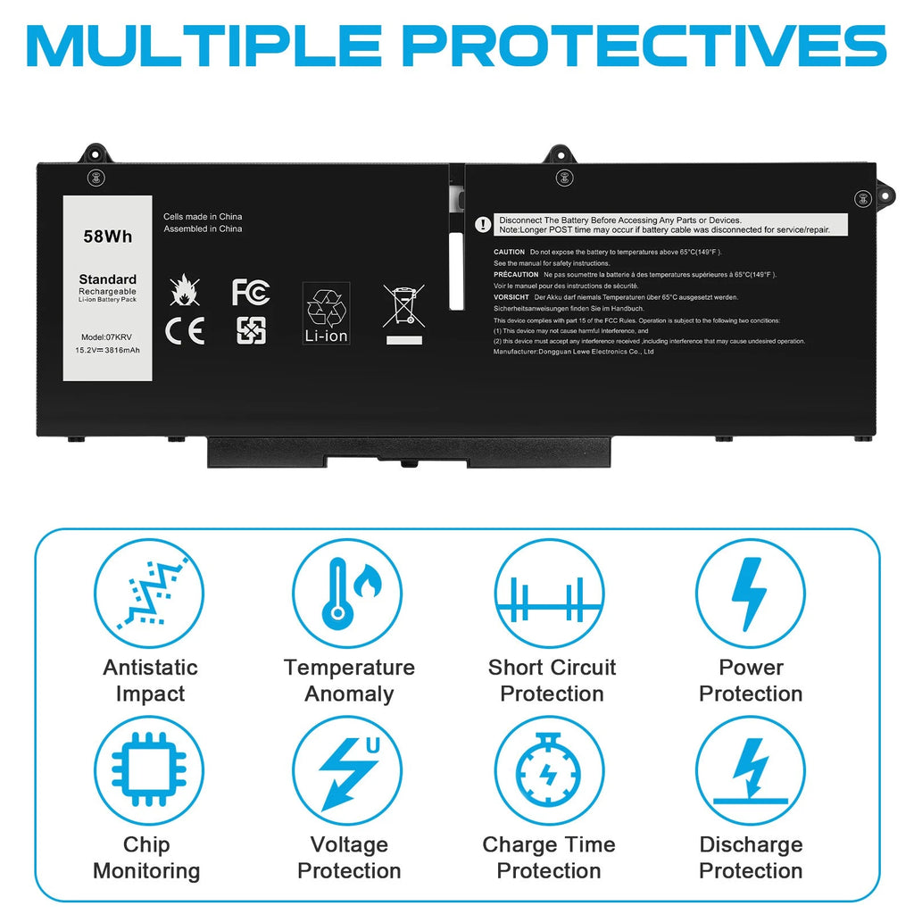 ?07KRV Battery for Dell Latitude 5330 5430 Precision 3570 H4PVC Y86WG 58Wh