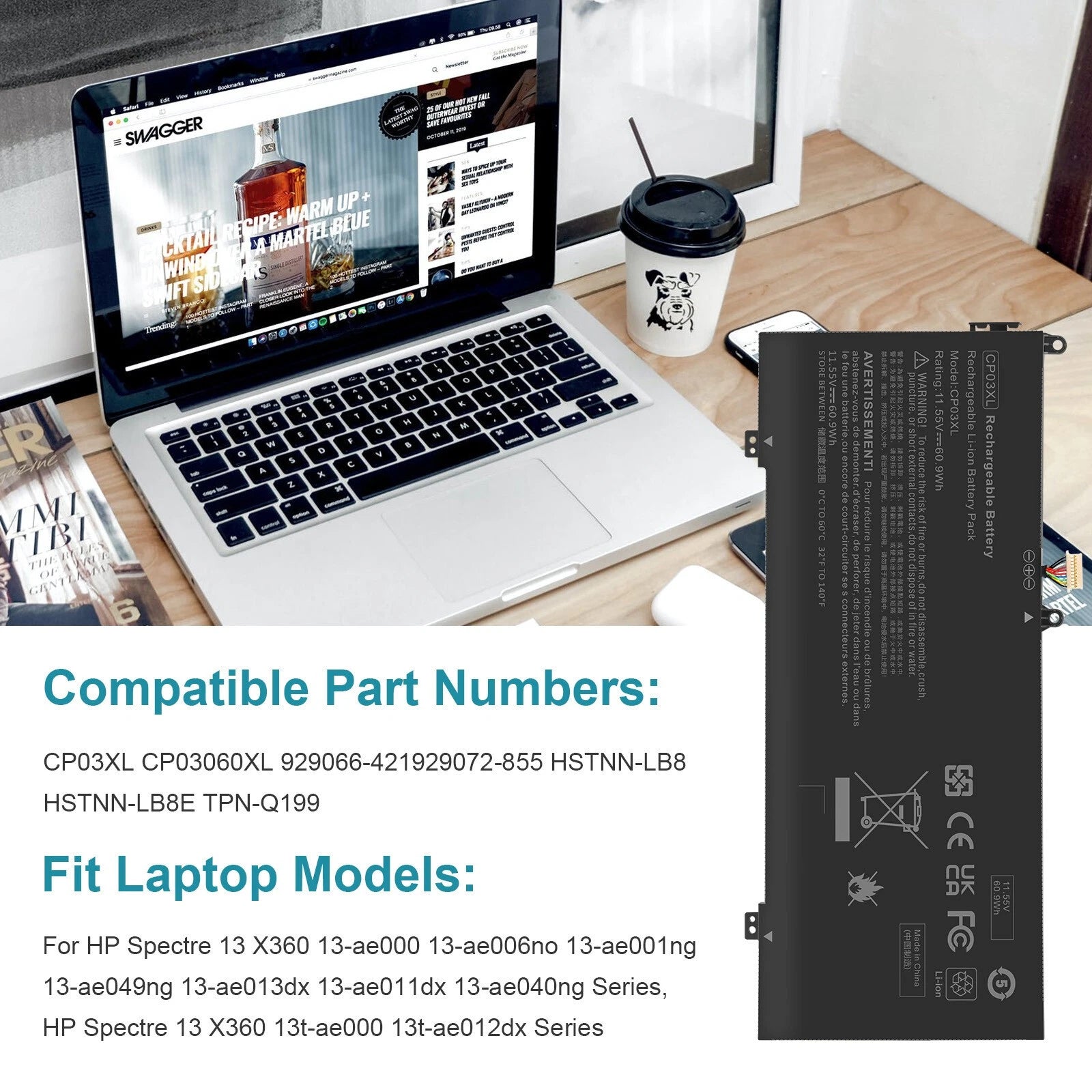 For HP X360 13-ae000 CP03XL Battery HSTNN-LB8E 929066-421 929072-855 3Cell 60.9W