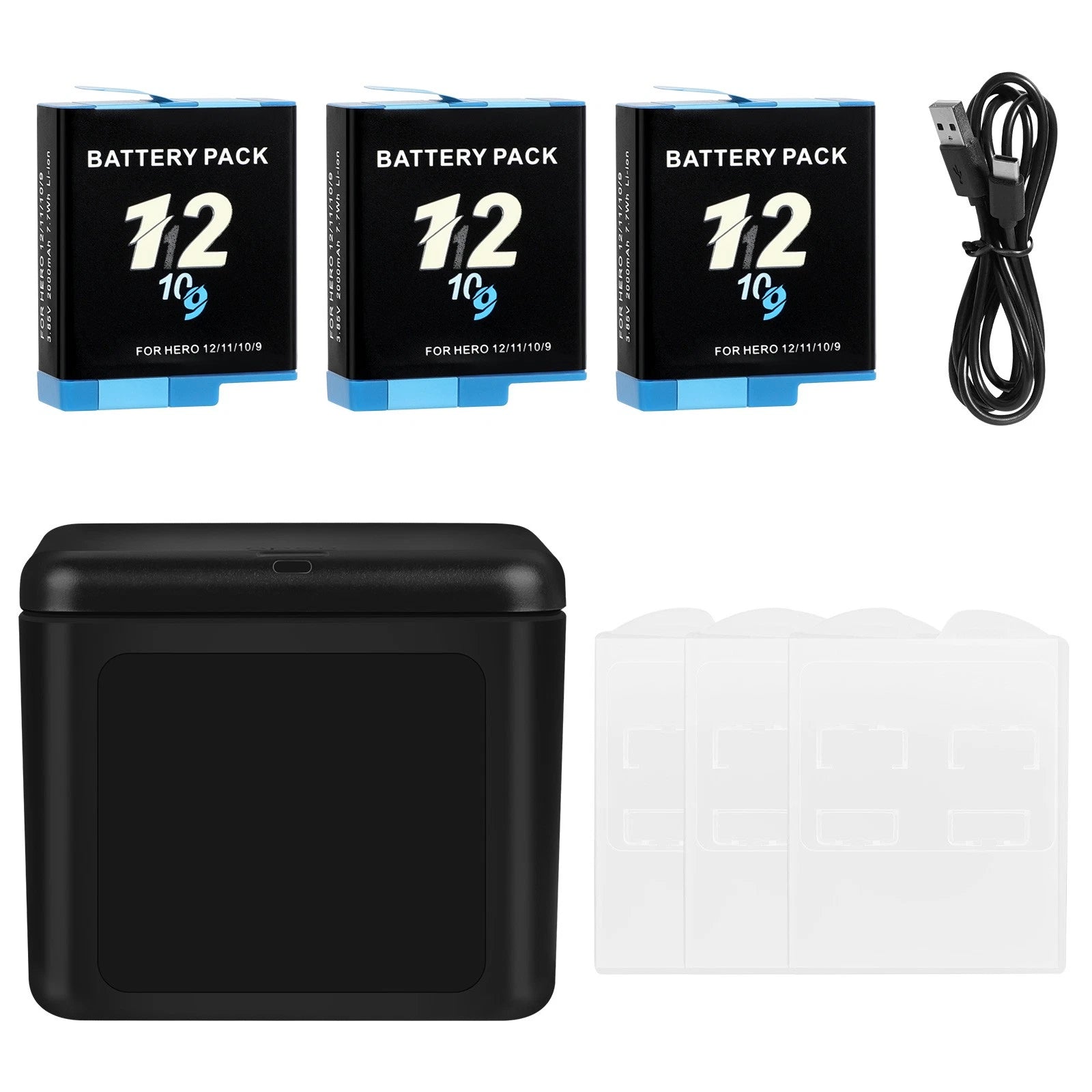 ?3Pack Batteries & 3 Channel Charging Station For GoPro Hero 12 11 10 9 w/Type-C