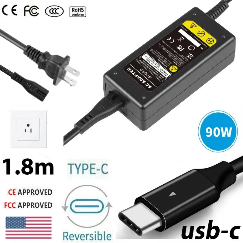 Laptop Charger 90W watt USB Type C(USB-C) Power Adapter for Dell Latitude 2in1