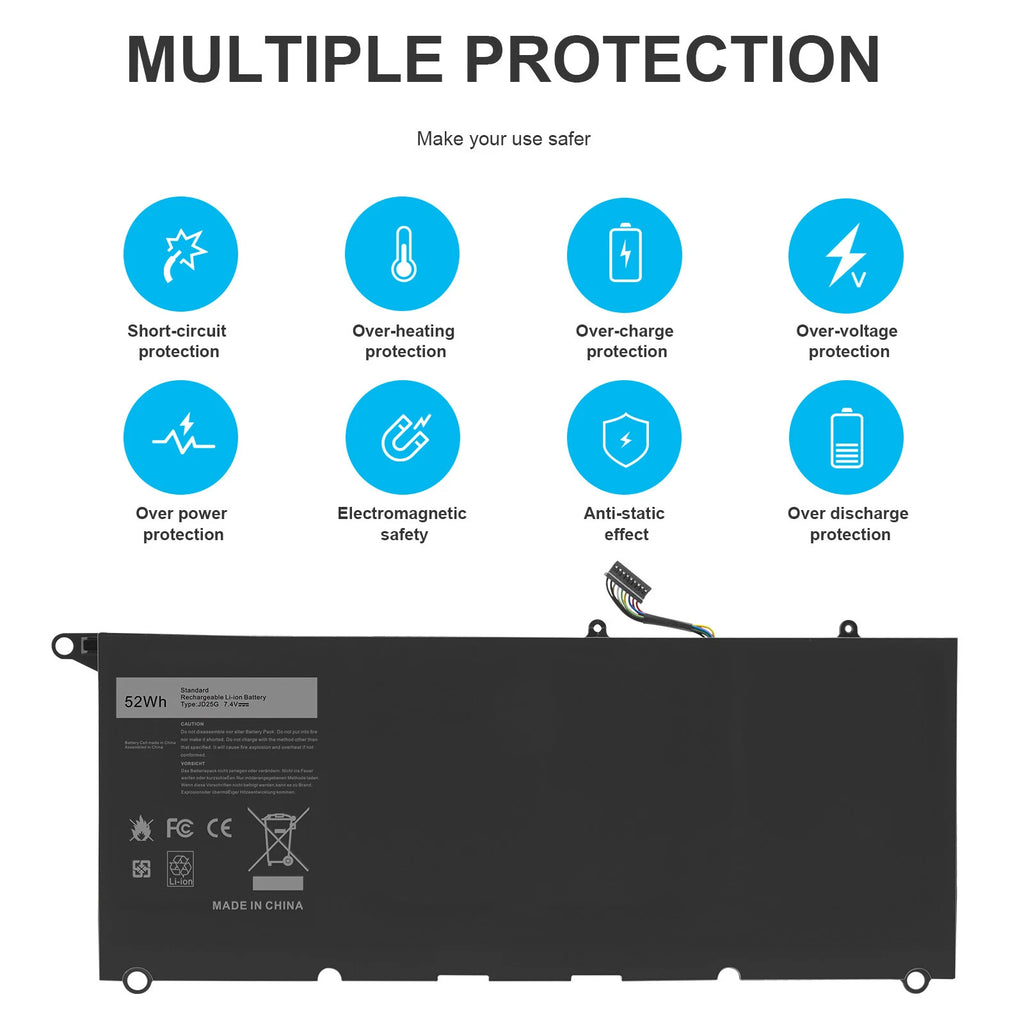 JD25G Battery For Dell XPS 13 (9343) (9350) 90V7W JHXPY 5K9CP 52WH 7.4V+ Tool