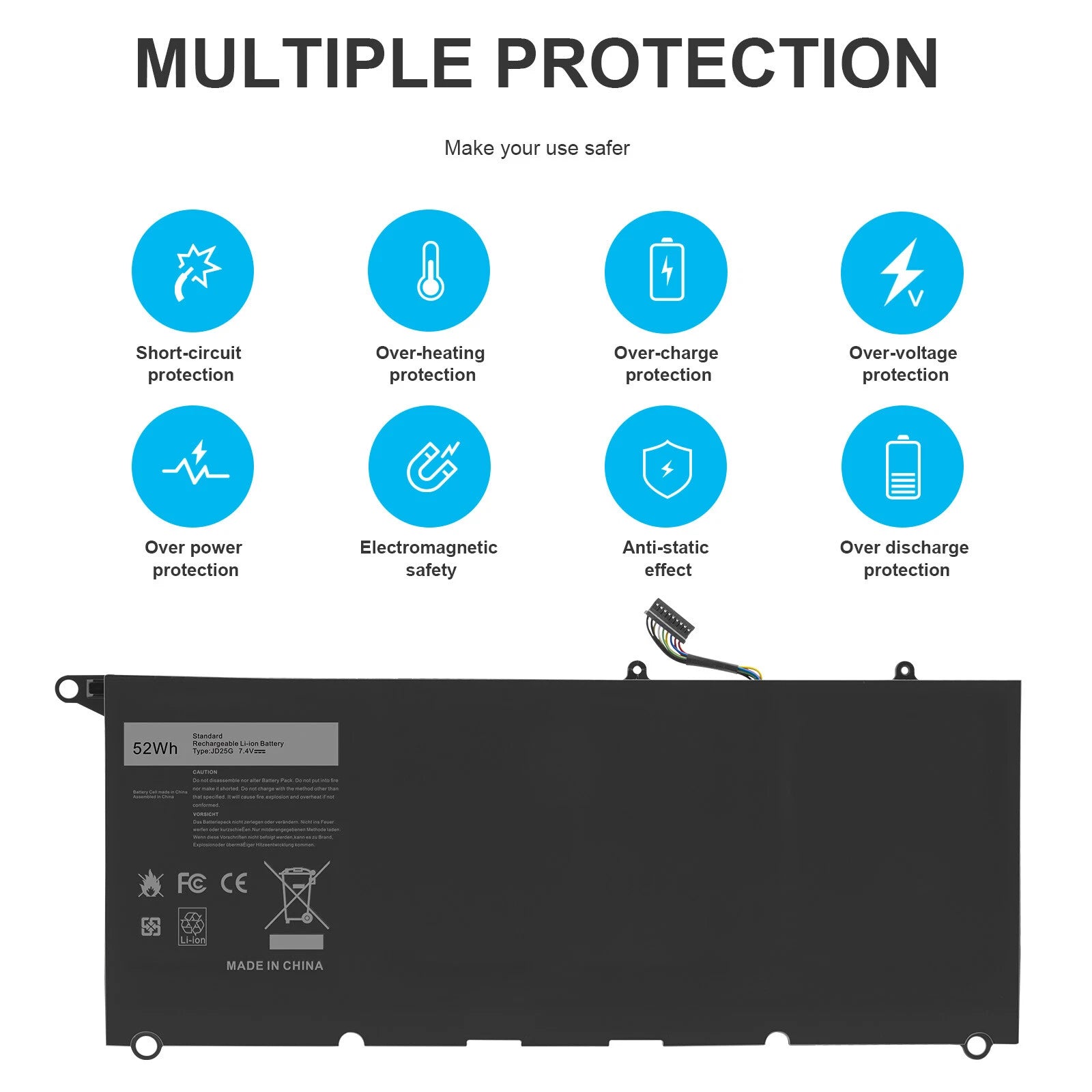 JD25G Battery For Dell XPS 13 (9343) (9350) 90V7W JHXPY 5K9CP 52WH 7.4V+ Tool