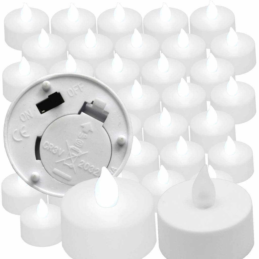 Qty 36 Battery Operated, Flicker White LED Tealights Tea Lights Flameless