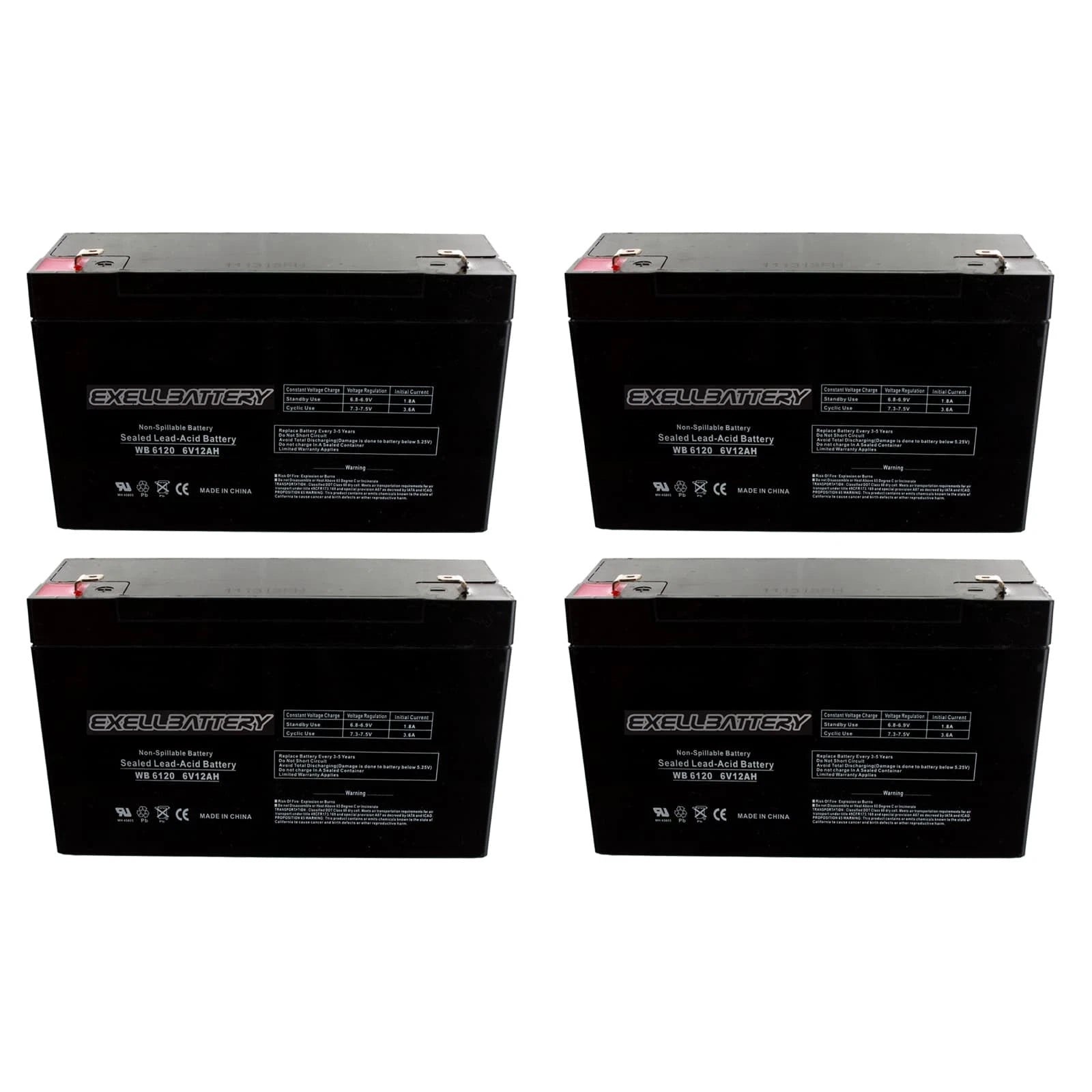 New 4pc 6V 12Ah SLA F1 UPS System Battery Compatible With UB6120, D5736