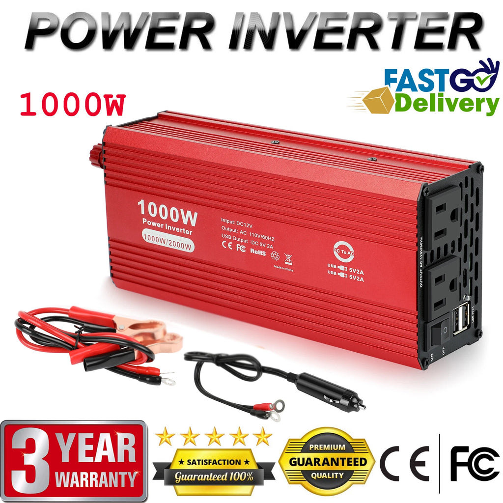 1000W 2000W Car Power Inverter DC 12V To AC 110V Adapter Charger Dual AC Outlets