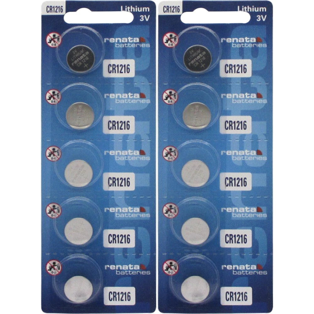 Button Cell: 10 PCS 3.0 V CR-1216 Lithium Batteries By Renata