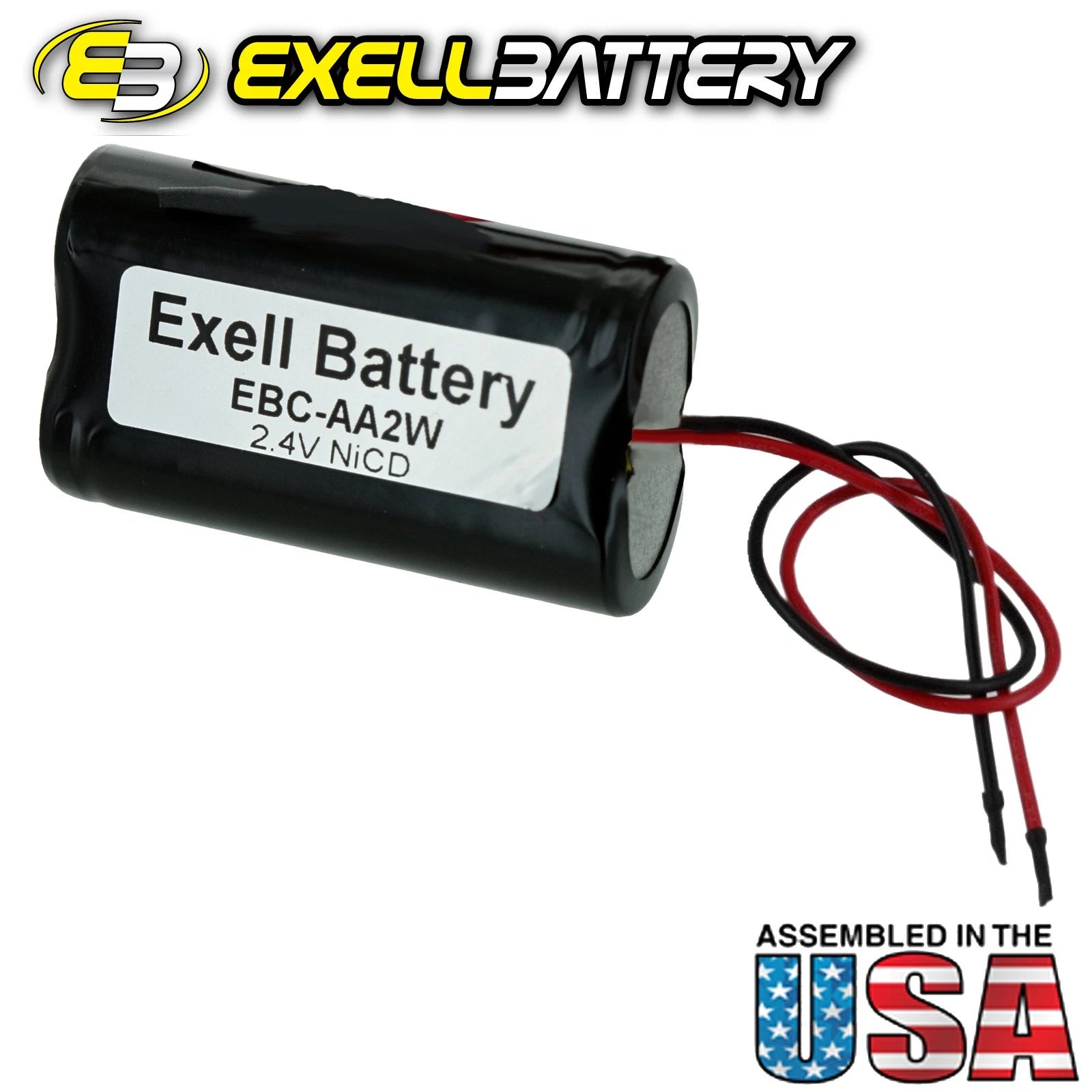 Exell 2.4V Custom NiCd 1000mAh Battery Pack w/ 5" AWG Bare Wire Leads