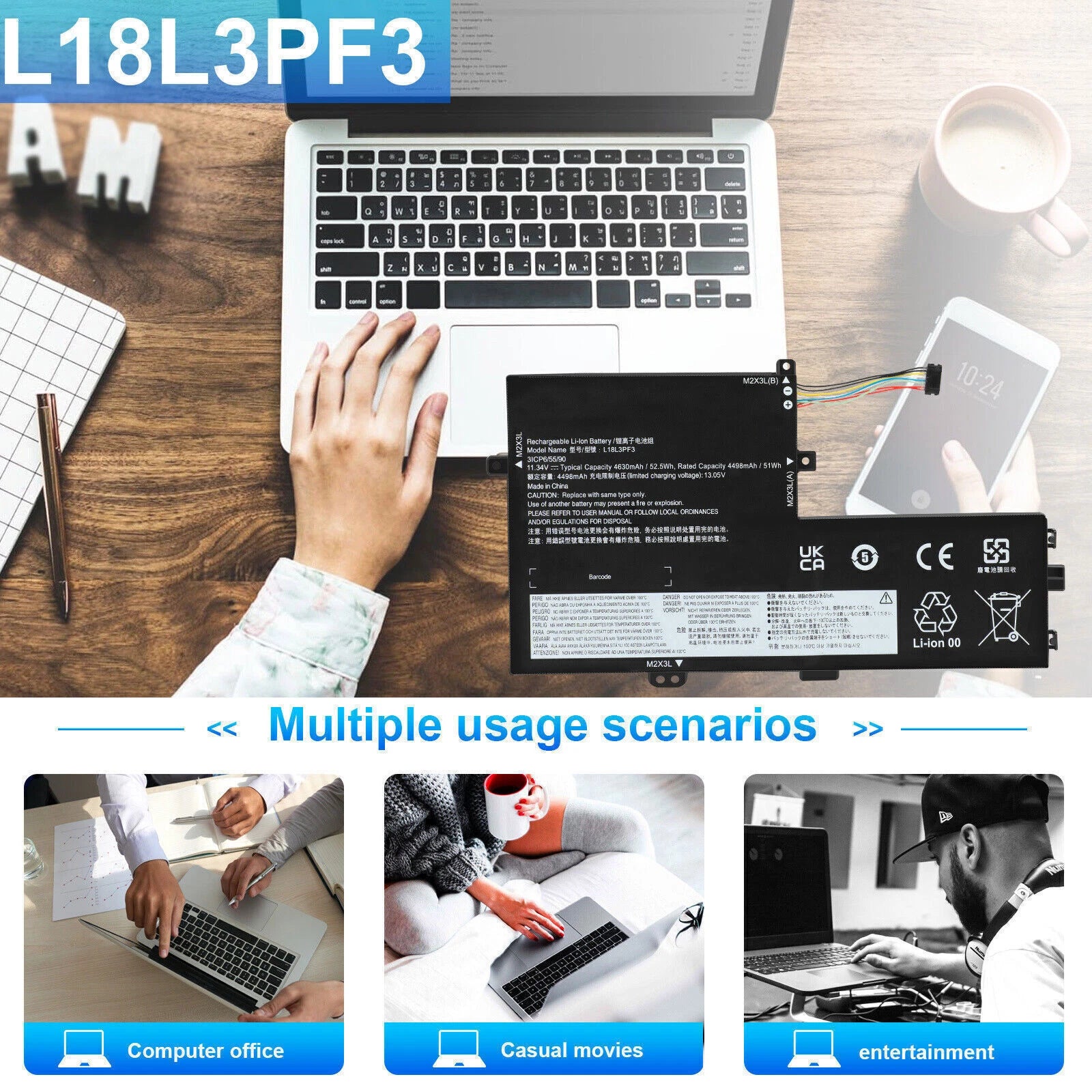 ?L18M3PF7 Battery for Lenovo ideapad S340-15API S340-15IWL L18C3PF7 L18M3PF6