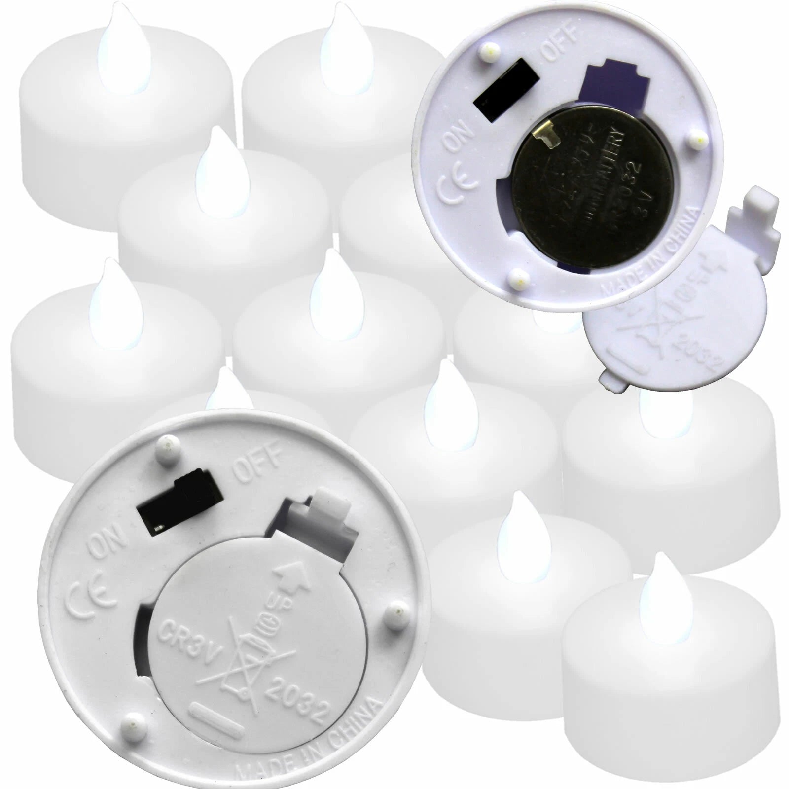 Qty 12 Battery Operated, Flickering WHITE LED Tealights Tea Lights Flameless