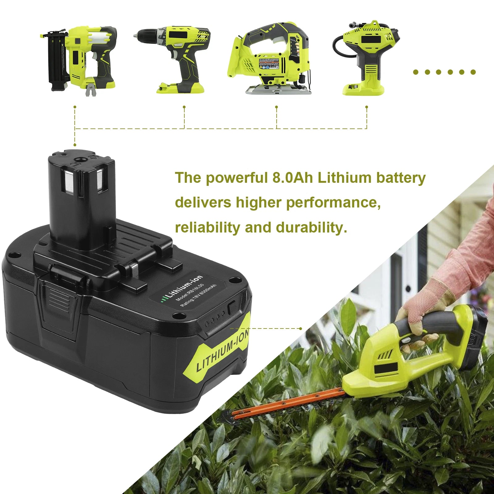 12Ah 6Ah 8Ah For RYOBI P108 18V High Capacity Battery 18Volt Lithium-Ion Rb18l60