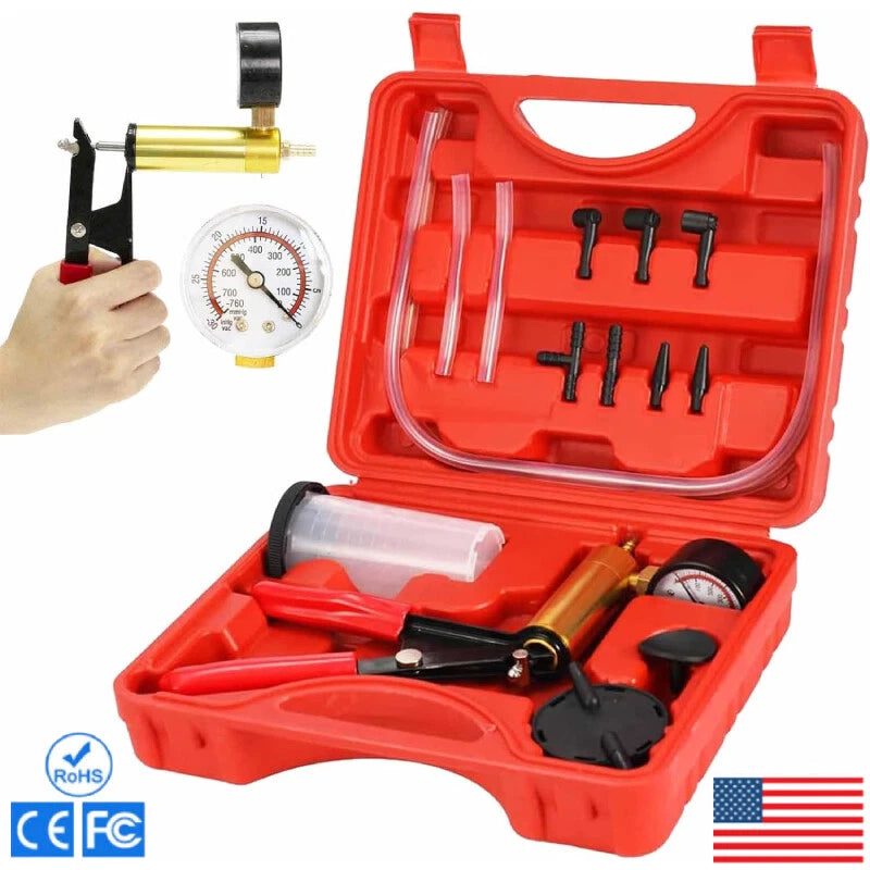Manual Brake Bleeder Vacuum Pump Kit Automotive Fluid Tester with Gauge Adapters