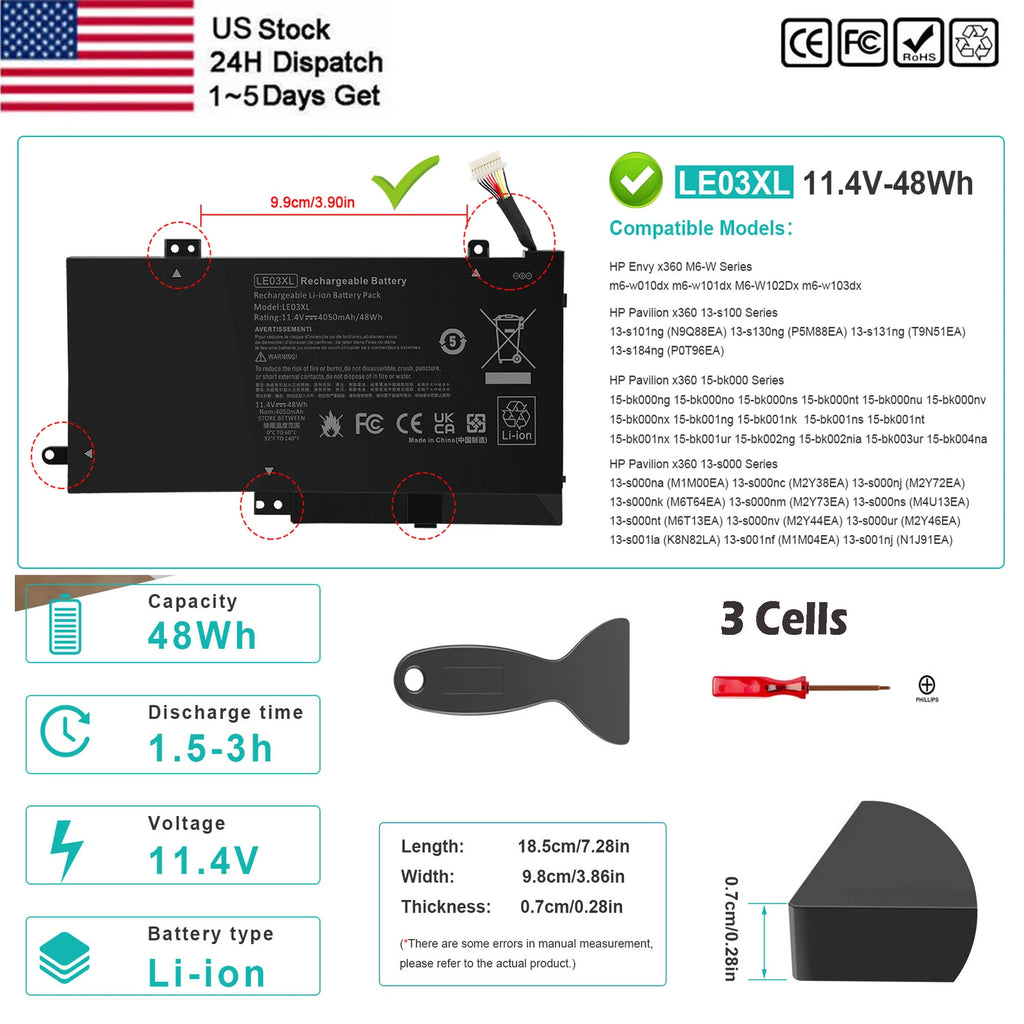 ?LE03XL Battery For HP Envy x360 15-w000 796220-541 HSTNN-UB6O 796356-005 48Wh?E